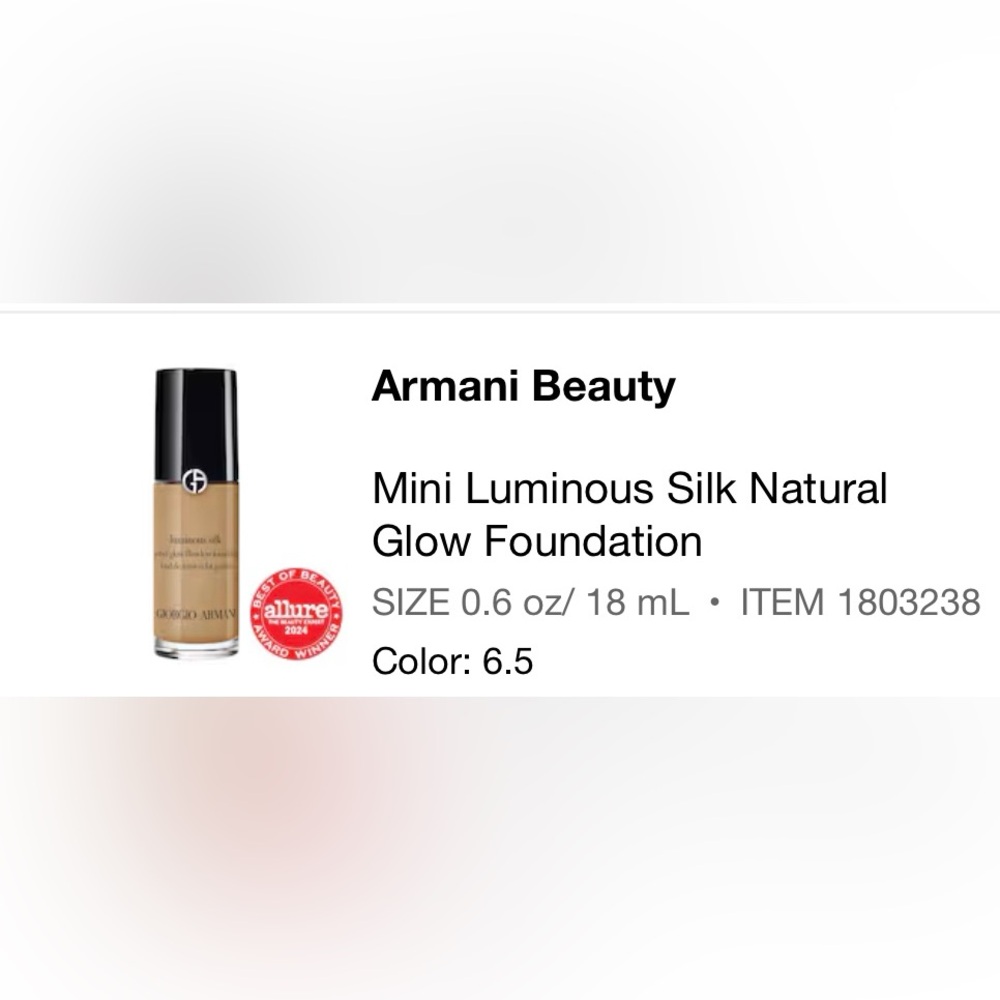 Original Armani Luminous Silk Foundation Color 6.5 (Original Formula)